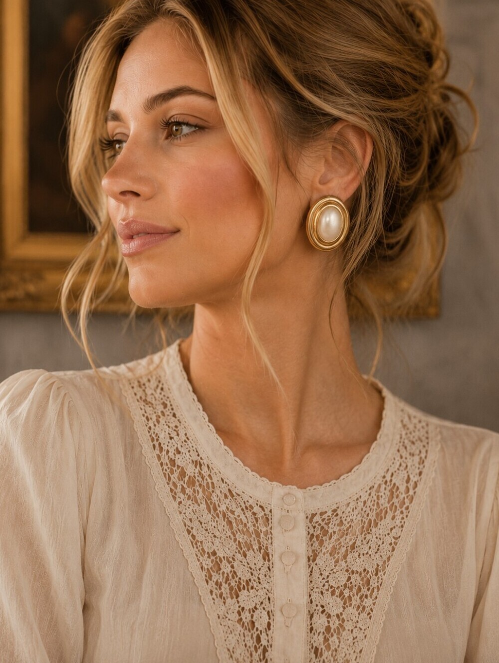 Vintage Gold Tone Faux Pearl Oval Clip-On Earrings | Classic 1980s